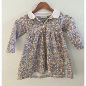 JoJo Maman Bebe 100% Cotton Peter Pan Collared Ditsy Floral Dress 3-4 Mustard